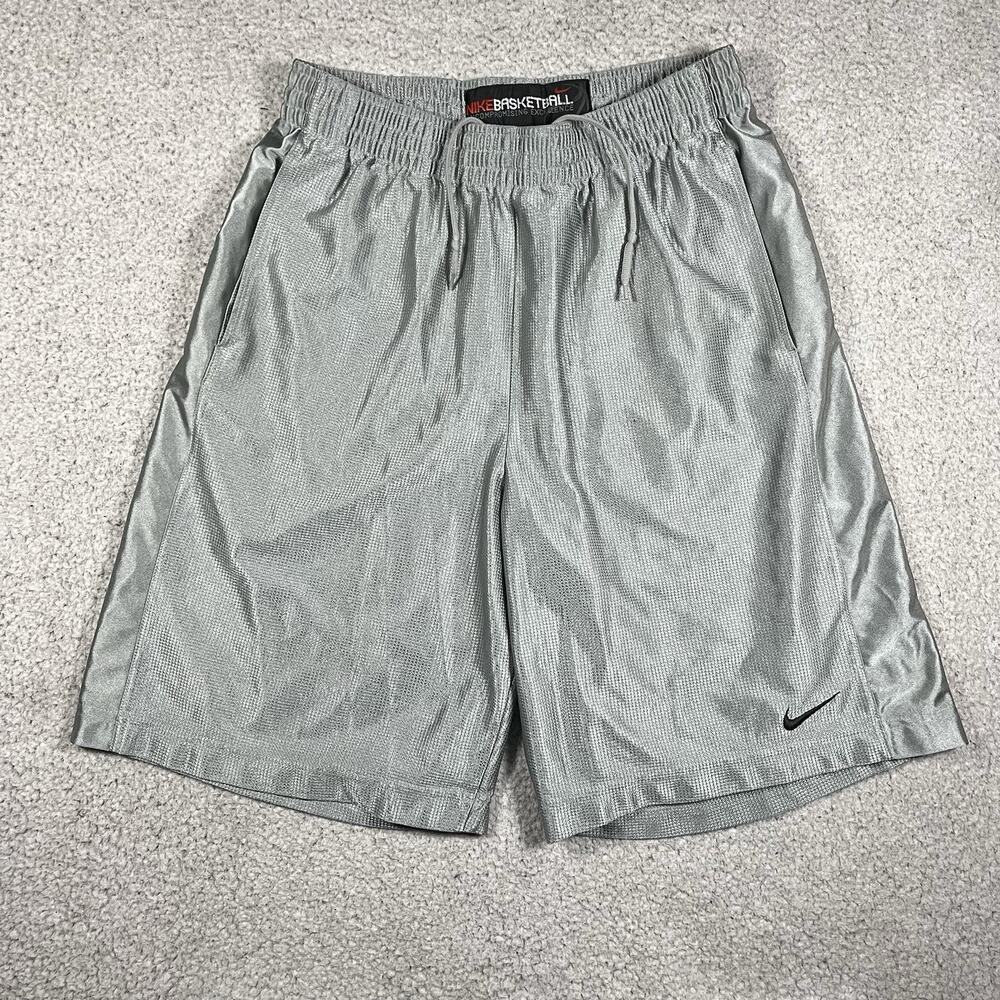 Nike Shorts Mens L Gray Silver Shiny Shimmer Basketball Y2K Dazzle VTG Baggy